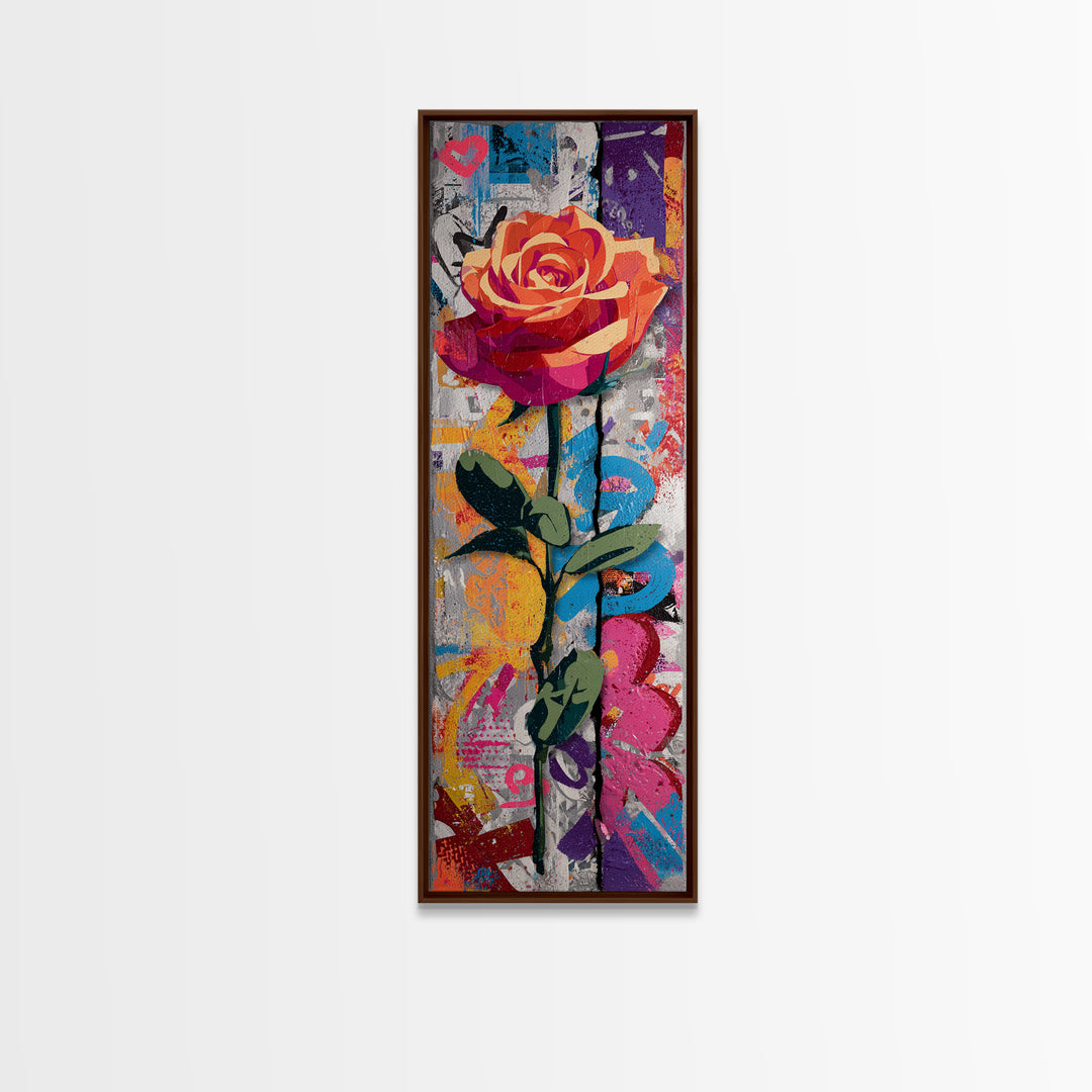 Graffiti Rose Blooming from Concrete Crack Canvas Print, Graffiti Art, Living Room Decor, Abstract Art, Street, GRF-1x3-57