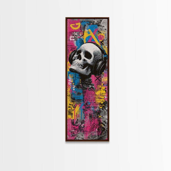 Skull and Headphones Mural Composition Canvas Print, Graffiti Art, 3d Wall Art, Living Room Decor, Street, Statement Artwork, GRF-1x3-59