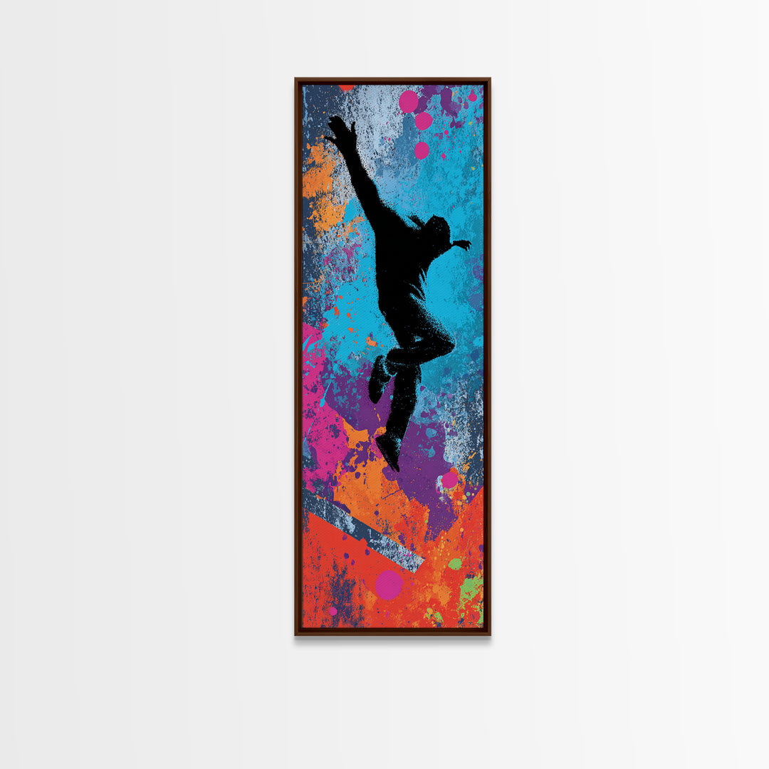 Breakdancer Silhouette over Bright Paint Splashes Canvas Print, Graffiti Art, Contemporary Art, Living Room Decor, Street, GRF-1x3-86
