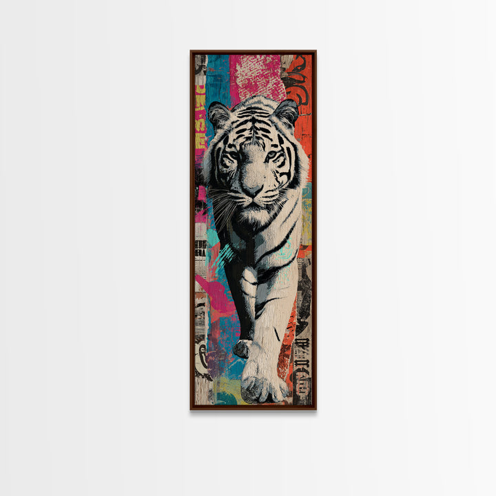 Urban Tiger Portrait Framed Canvas Print, Graffiti Art, Statement Artwork, Living Room Decor, Fine Art, Street, Wall Decor, GRF-1x3-87