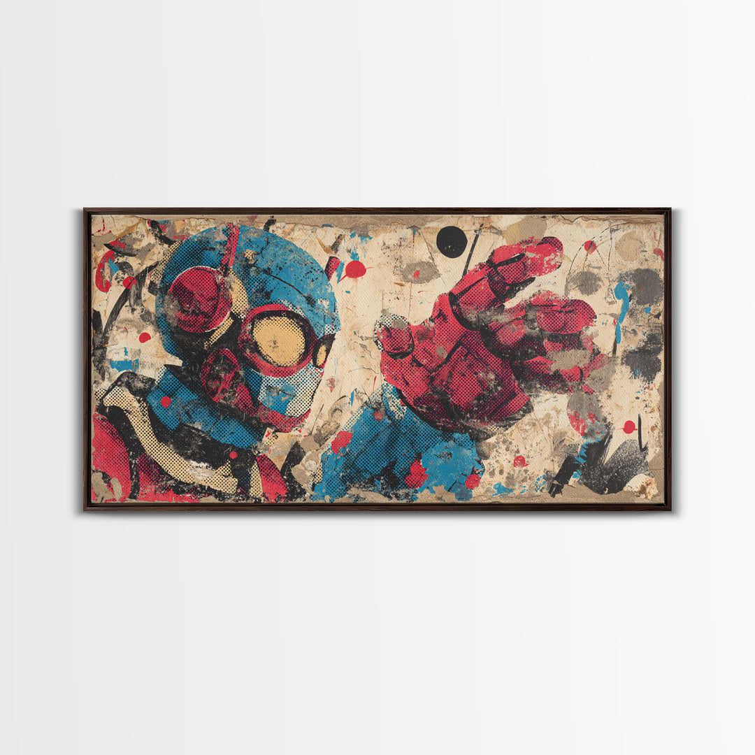 Cartoon Robot Character Framed Canvas Print, Graffiti Art, Minimalist Decor, Living Room Decor, Street, Mid Century Modern, GRF-2x1-30