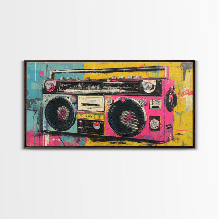 Boombox and Cassette Tape Framed Canvas Print, Graffiti Art, Contemporary Art, Living Room Decor, Fine Art, Street, GRF-2x1-34