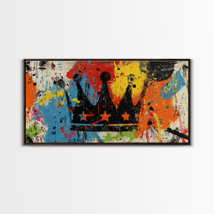 Abstract Crown and Stars Canvas Print, Graffiti Art, Prints, Living Room Decor, Fine Art, Street, Framed Art, Digital Print, GRF-2x1-39