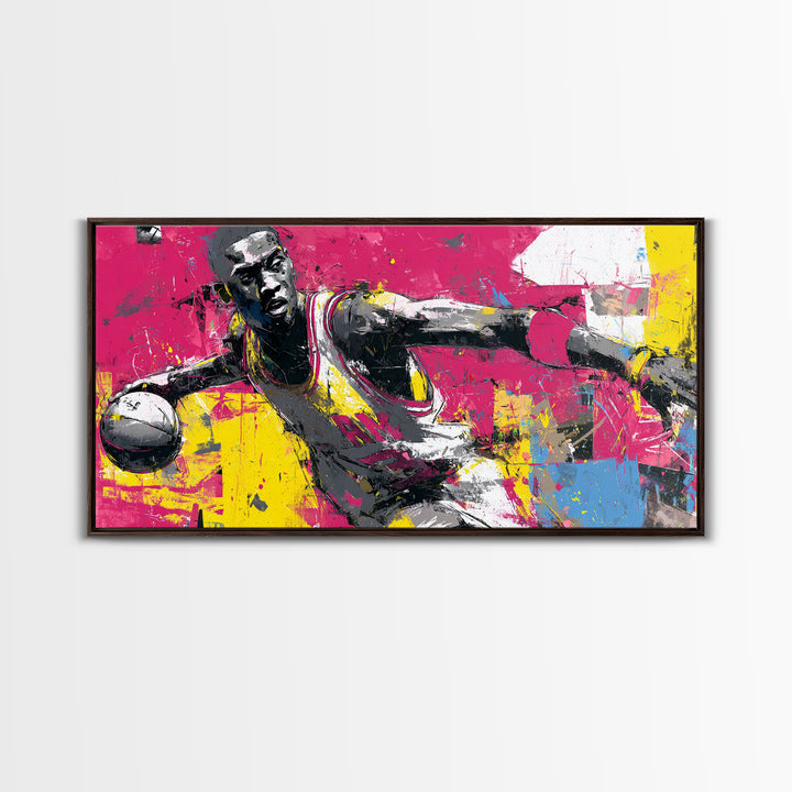 Basketball Player in Street Mural Energy Framed Canvas Print, Graffiti Art, Poster, Living Room Decor, Fine Art, Street, GRF-2x1-40