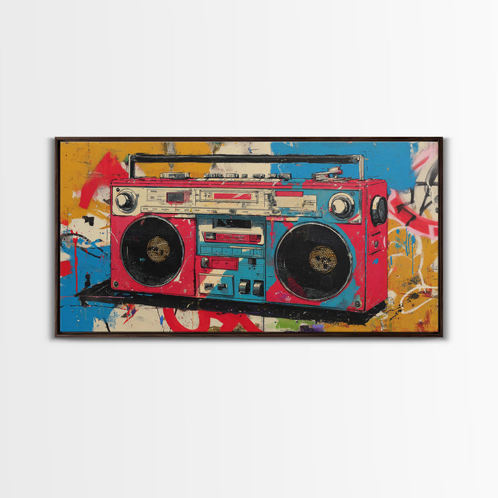 Boombox and Cassette Tape Canvas Print, Graffiti Art, Painting, Living Room Decor, Fine Art, Street, Canvas Art, Bedroom Decor, GRF-2x1-58