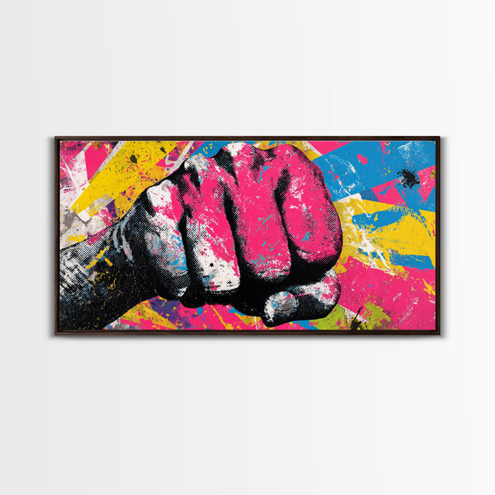 Comic Style Fist with Paint Burst Canvas Print, Graffiti Art, Wall Art, Living Room Decor, Oil Painting, Street, Large Wall Art, GRF-2x1-62