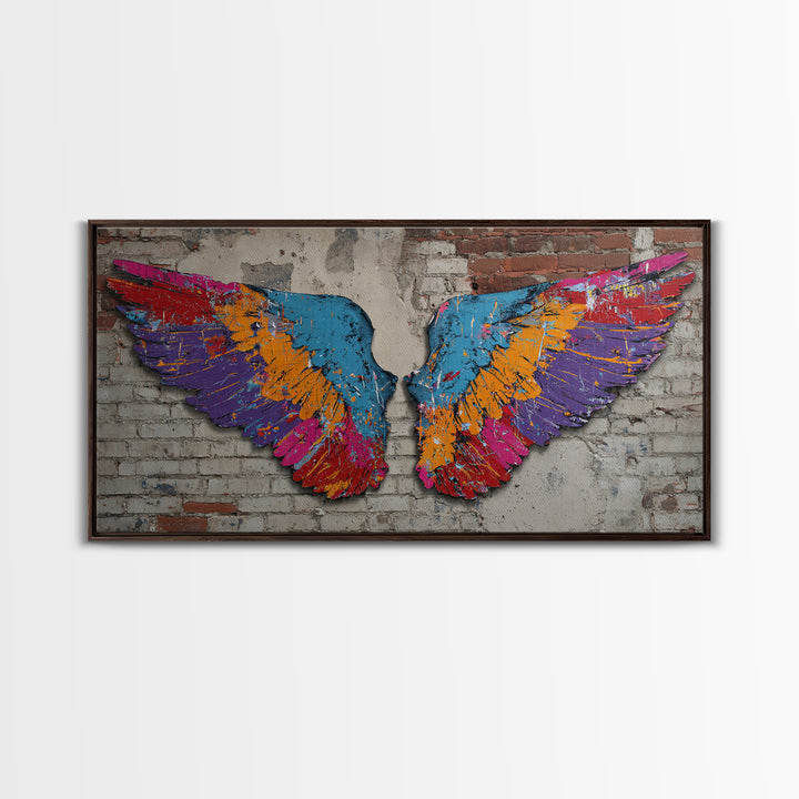 Spray Painted Angel Wings Canvas Print, Graffiti Art, Abstract Art, Living Room Decor, Fine Art, Street, Above Bed Decor, GRF-2x1-76