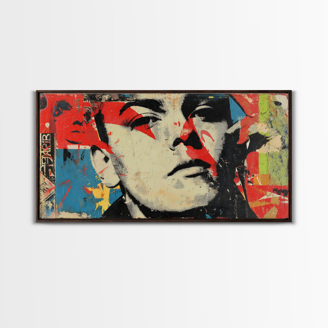 Stencil Portrait with Red and Black Contrast Framed Canvas Print, Graffiti Art, Canvas Art, Living Room Decor, Fine Art, Street, GRF-2x1-80