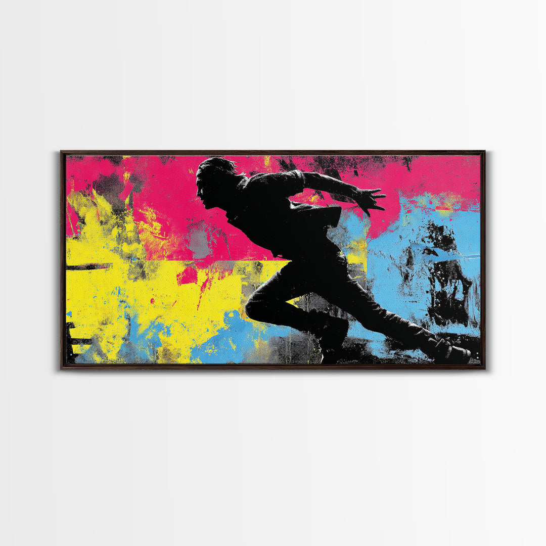Masked Street Artist Silhouette Framed Canvas Print, Graffiti Art, Prints, Living Room Decor, Oil Painting, Street, Framed Art, GRF-2x1-90