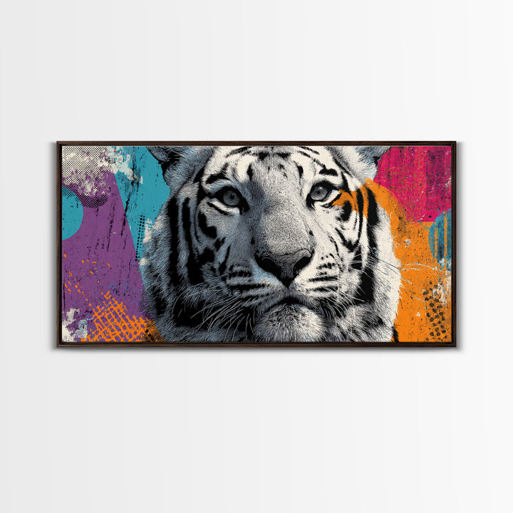 Urban Tiger Portrait Framed Canvas Print, Graffiti Art, Neutral Decor, Living Room Decor, Fine Art, Street, Home Decor, GRF-2x1-95