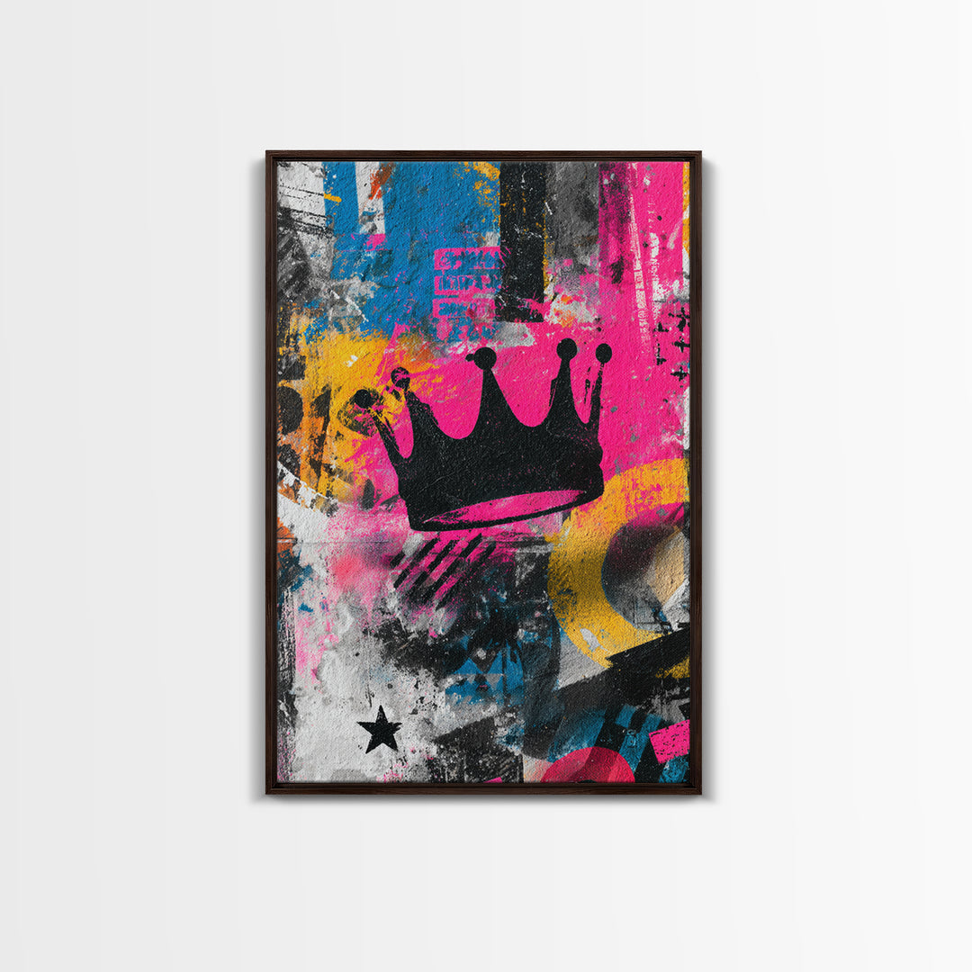 Abstract Crown and Stars Framed Canvas Print, Graffiti Art, Art Print, Living Room Decor, Abstract Art, Street, Wall Hangings, GRF-2x3-3