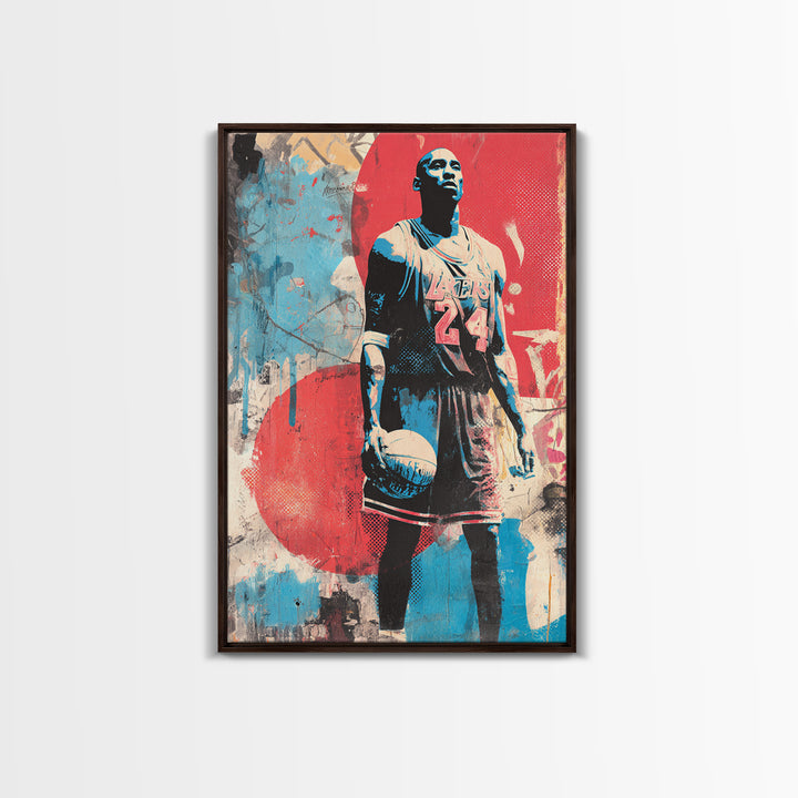 Basketball Player in Street Mural Energy Framed Canvas Print, Graffiti Art, Poster, Living Room Decor, Fine Art, Street, GRF-2x3-52