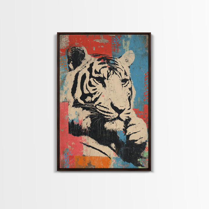 Urban Tiger Portrait Framed Canvas Print, Graffiti Art, Original Art, Living Room Decor, Oil Painting, Street, Boho Wall Decor, GRF-2x3-59