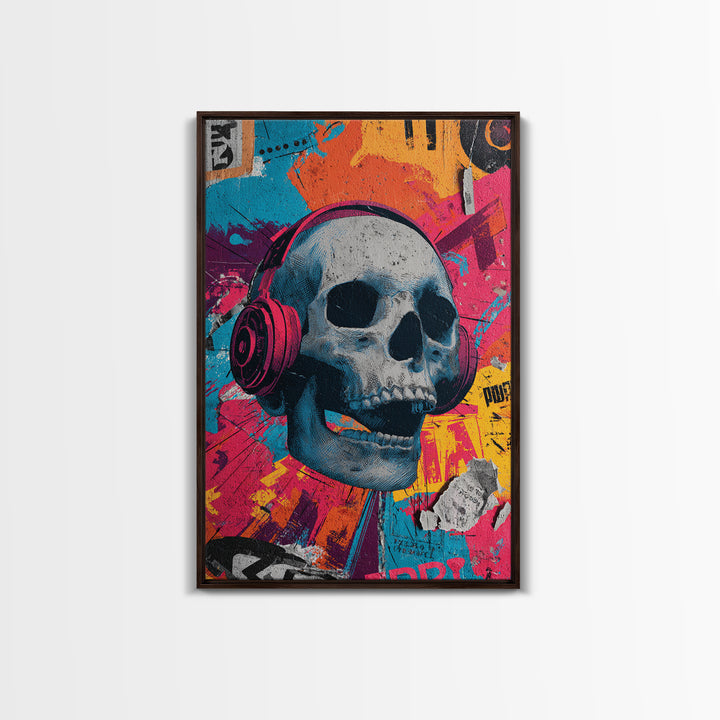 Skull and Headphones Mural Composition Canvas Print, Graffiti Art, Fine Art Print, Living Room Decor, Fine Art, Street, GRF-2x3-7