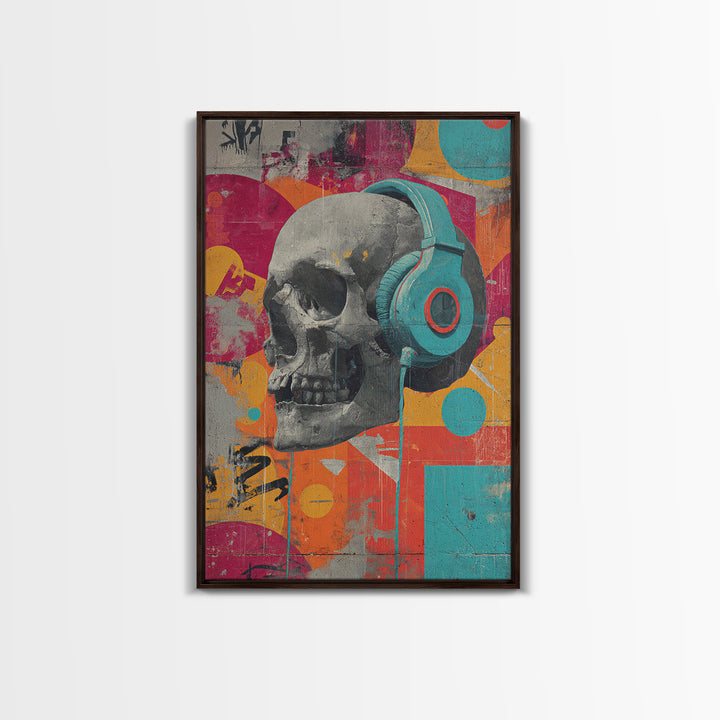 Skull and Headphones Mural Composition Canvas Print, Graffiti Art, Art Deco, Living Room Decor, Street, Wall Sculpture, GRF-2x3-79