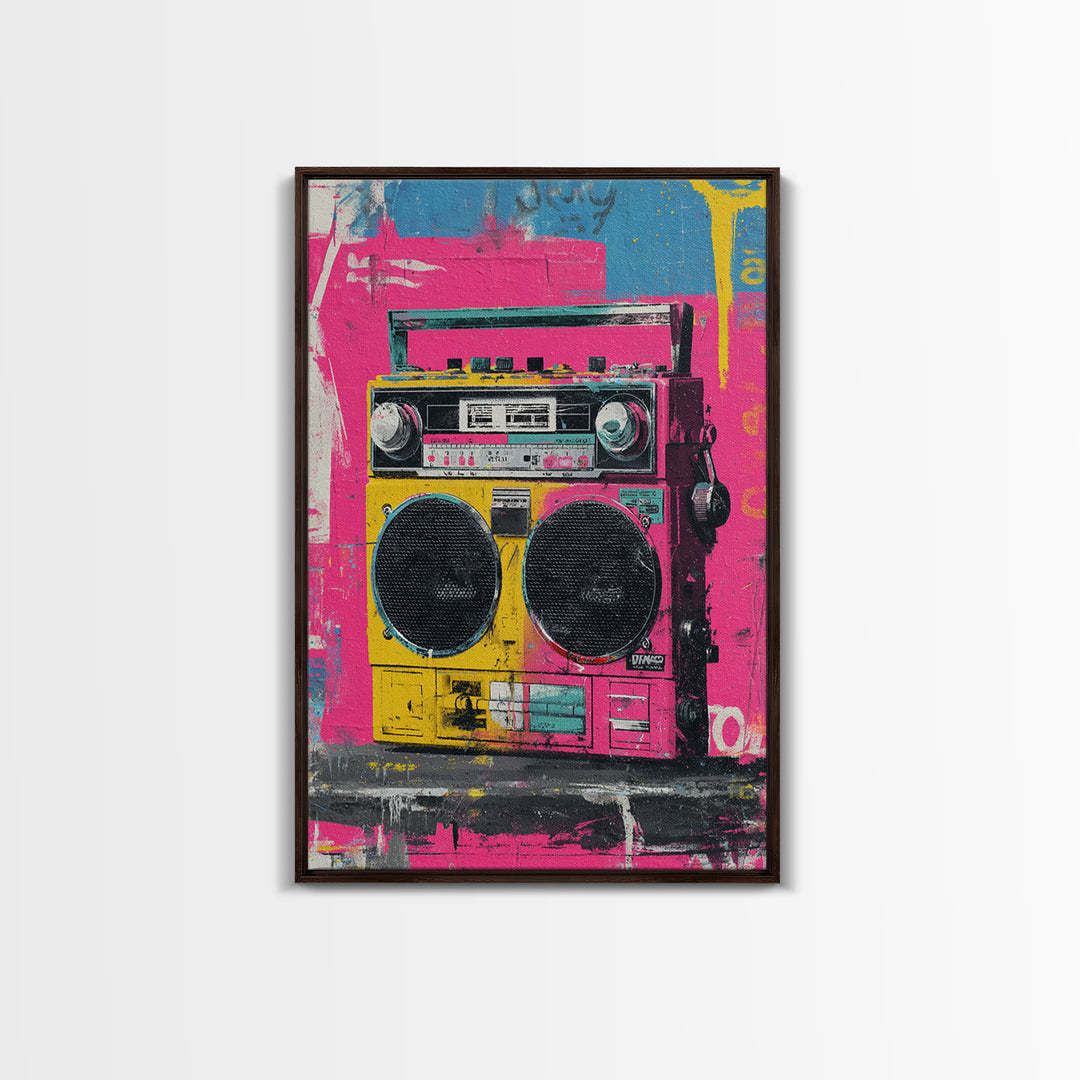Boombox and Cassette Tape Framed Canvas Print, Graffiti Art, Art Deco, Living Room Decor, Fine Art, Street, Wall Sculpture, GRF-2x3-94