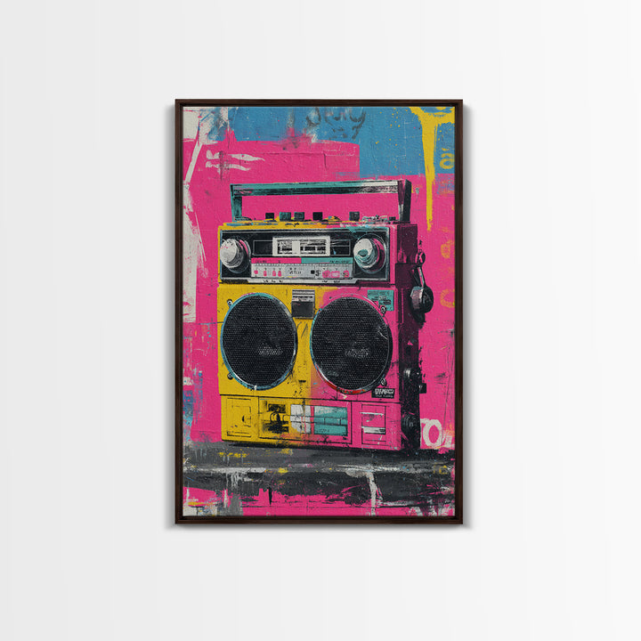 Boombox and Cassette Tape Framed Canvas Print, Graffiti Art, Art Deco, Living Room Decor, Fine Art, Street, Wall Sculpture, GRF-2x3-94