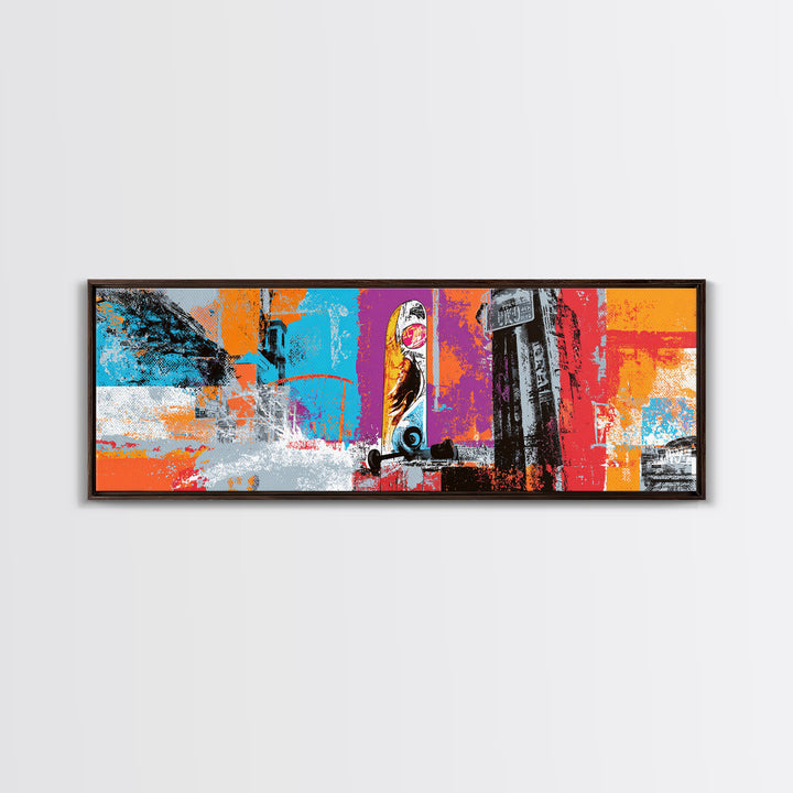 Bright Skateboard Ramp Color Fields Canvas Print, Graffiti Art, Digital Print, Living Room Decor, Abstract Art, Street, GRF-3x1-16
