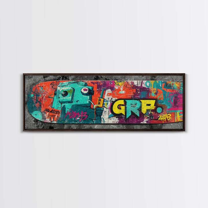 Skateboard Deck Graphic Framed Canvas Print, Graffiti Art, Art Print, Living Room Decor, Fine Art, Street, Wall Hangings, GRF-3x1-23