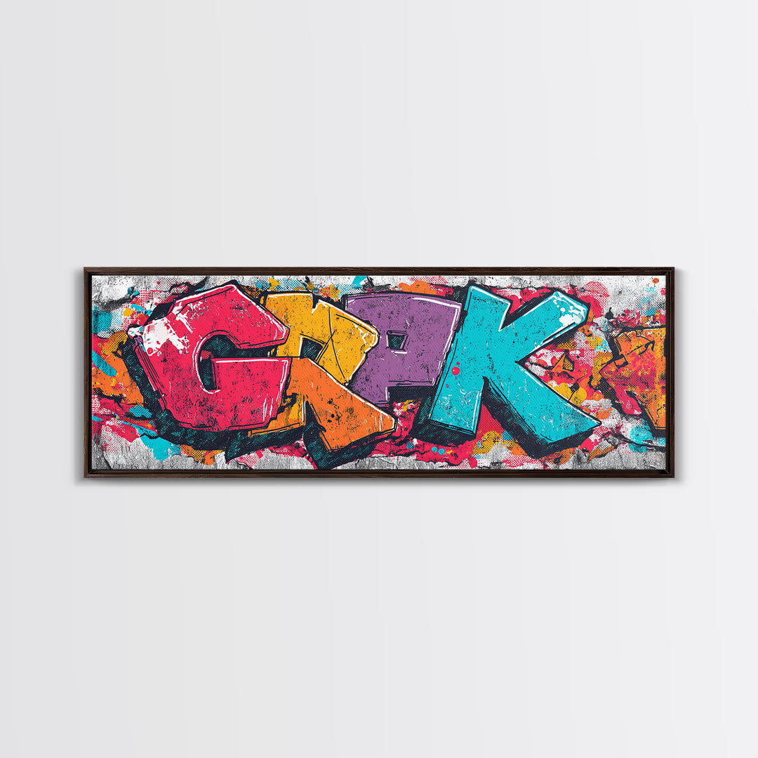 Graffiti Lettering Forms Without Readable Words Framed Canvas Print, Graffiti Art, Neutral Decor, Living Room Decor, Street, GRF-3x1-73