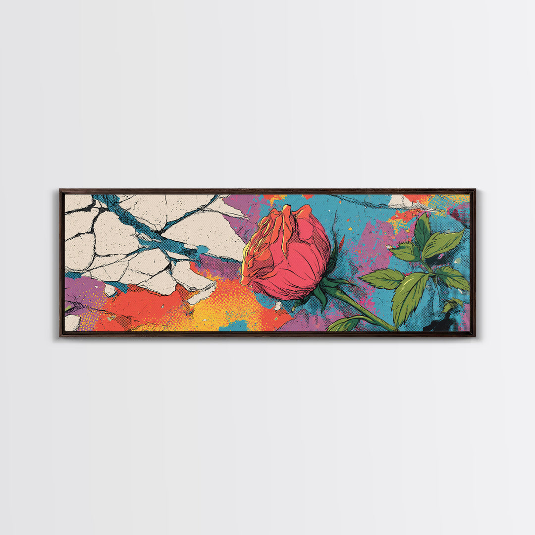 Graffiti Rose Blooming from Concrete Crack Canvas Print, Graffiti Art, Canvas Print, Living Room Decor, Oil Painting, Street, GRF-3x1-85