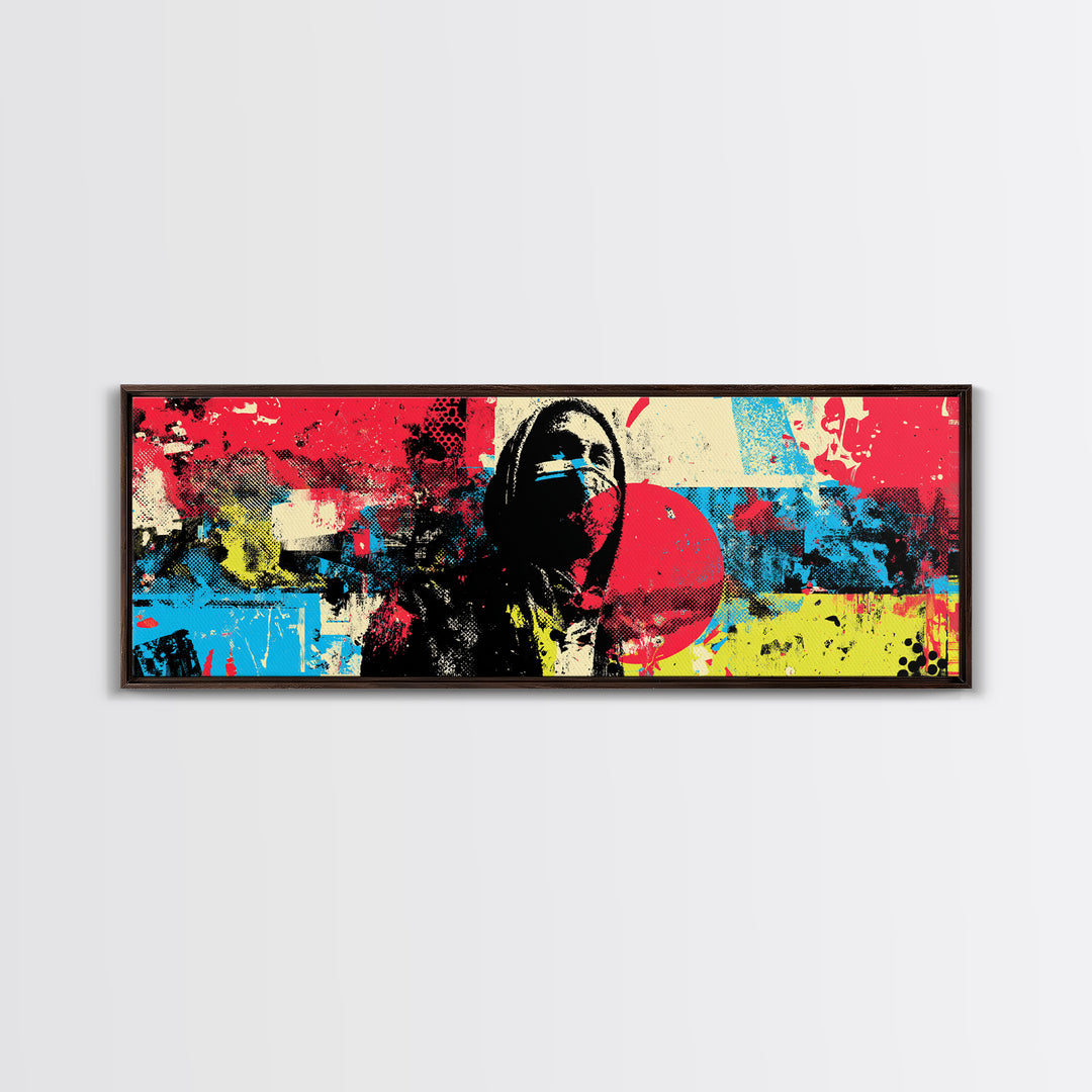 Masked Street Artist Silhouette Canvas Print, Graffiti Art, Canvas Wall Art, Living Room Decor, Watercolor Art, Street, GRF-3x1-86