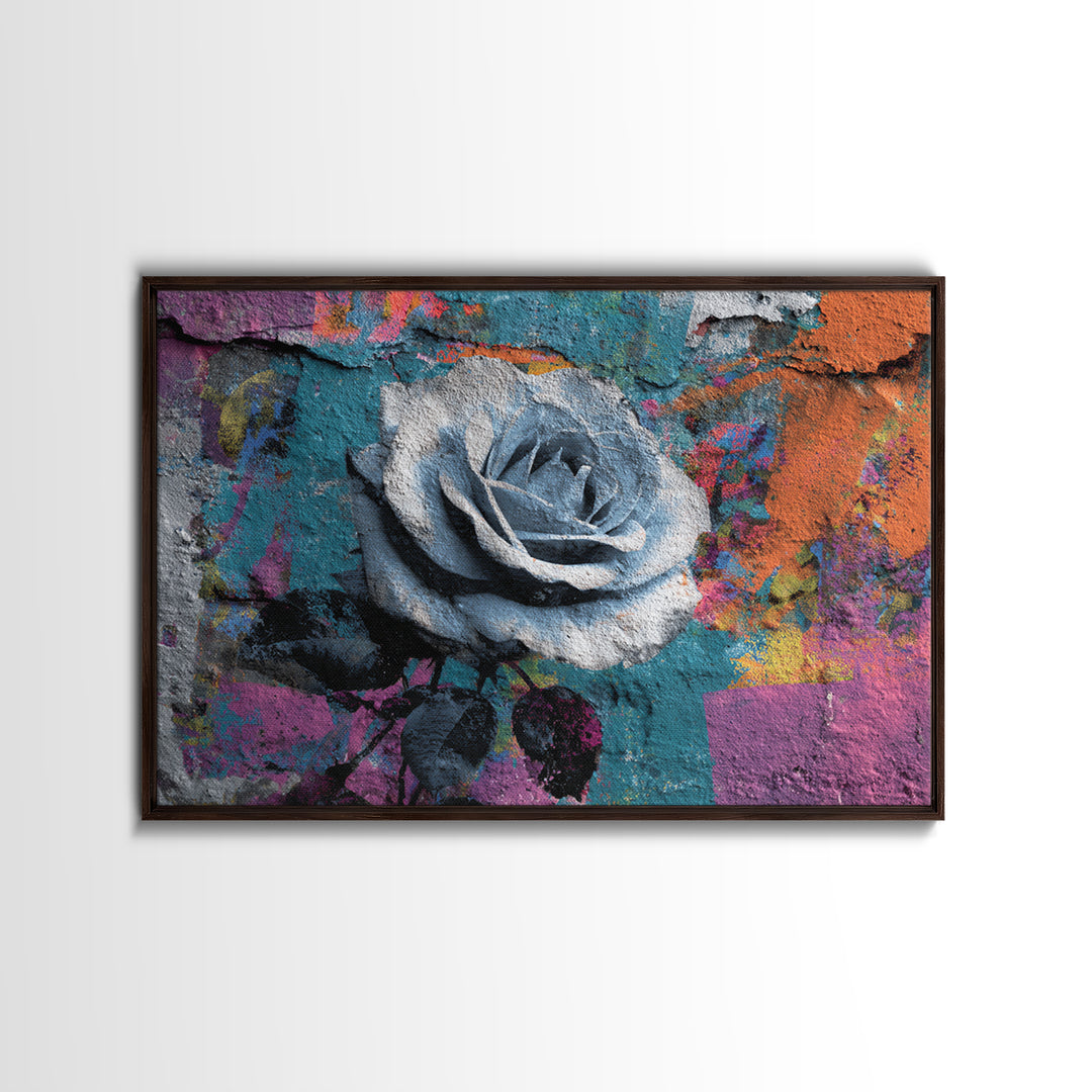 Graffiti Rose Blooming from Concrete Crack Canvas Print, Graffiti Art, Digital Print, Living Room Decor, Fine Art, Street, GRF-3x2-1