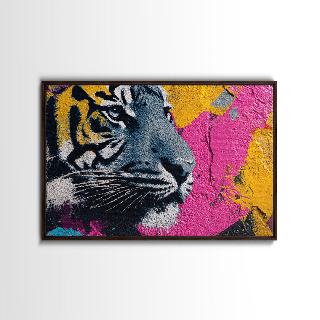 Urban Tiger Portrait Framed Canvas Print, Graffiti Art, Original Painting, Living Room Decor, Fine Art, Street, Unique Wall Art, GRF-3x2-7