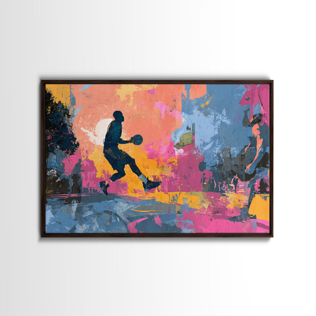 Basketball Player in Street Mural Energy Canvas Print, Graffiti Art, Contemporary Art, Living Room Decor, Fine Art, Street, GRF-3x2-72