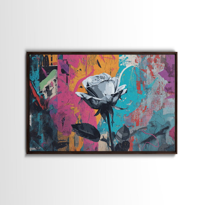 Graffiti Rose Blooming from Concrete Crack Canvas Print, Graffiti Art, Neutral Decor, Living Room Decor, Fine Art, Street, GRF-3x2-73