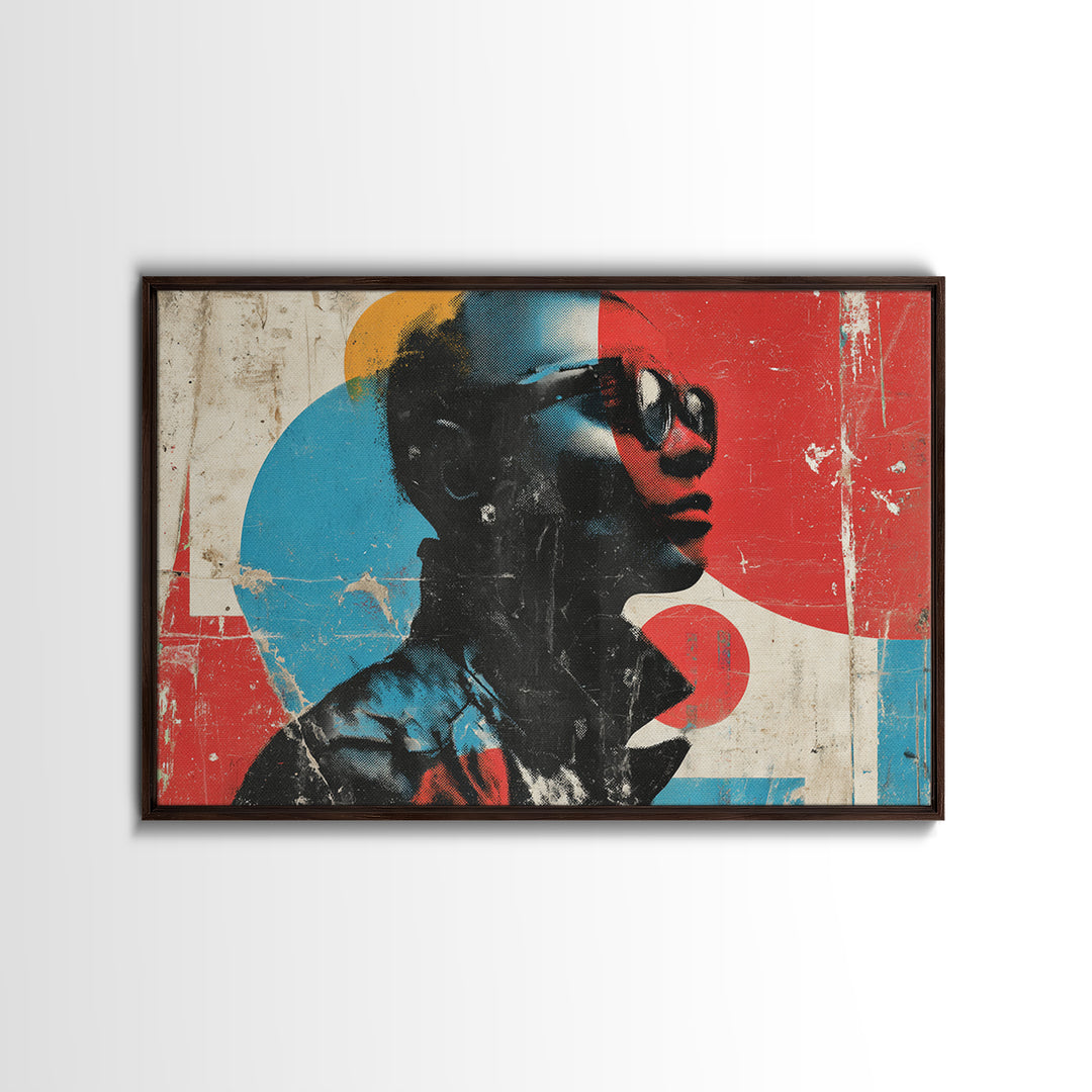 Masked Street Artist Silhouette Framed Canvas Print, Graffiti Art, Abstract Wall Art, Living Room Decor, Oil Painting, Street, GRF-3x2-74