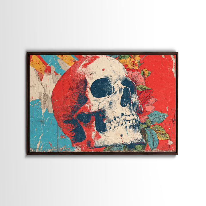 Street Mural Skull Framed Canvas Print, Graffiti Art, 3d Wall Art, Living Room Decor, Oil Painting, Street, Statement Artwork, GRF-3x2-9