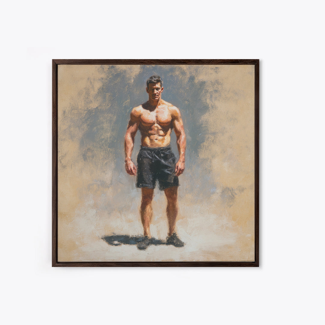 Bodybuilder Pose Rendered Framed Canvas Print, Gym Art, Living Room Decor, Gym Decor, Oil Painting, Strength, Sports Poster, GYM-1x1-28