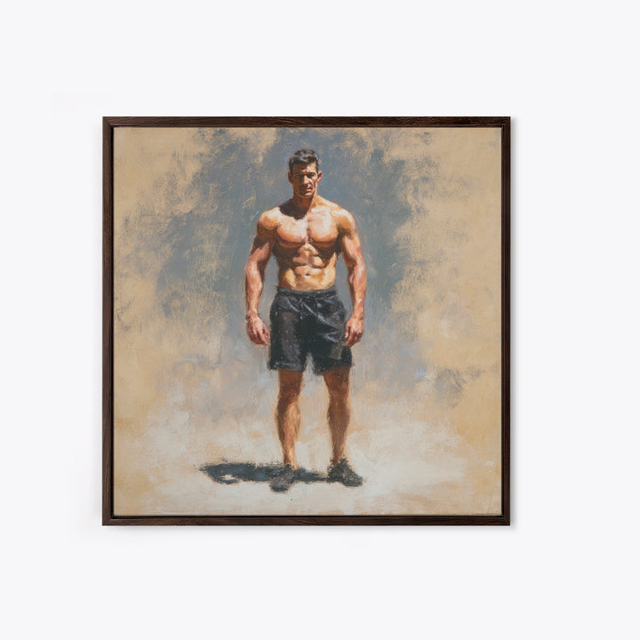 Bodybuilder Pose Rendered Framed Canvas Print, Gym Art, Living Room Decor, Gym Decor, Oil Painting, Strength, Sports Poster, GYM-1x1-28