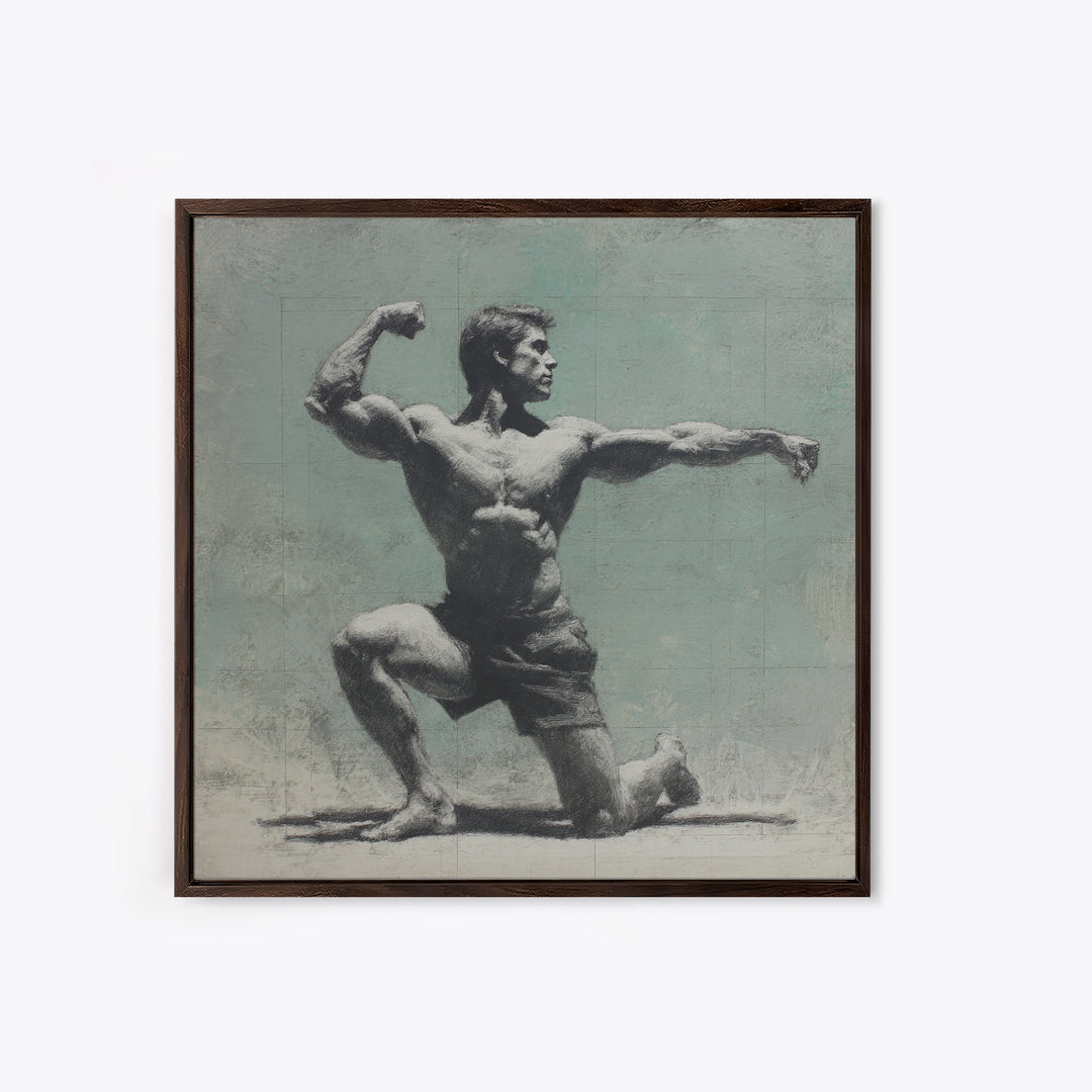 Bodybuilder Pose Rendered Framed Canvas Print, Gym Art, Cool Posters, Gym Decor, Strength, Gallery Decor, Neutral Decor, GYM-1x1-52