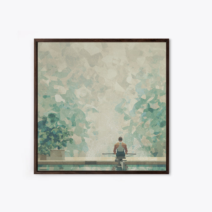 Rowing Athlete with Water Spray and Rhythm Framed Canvas Print, Gym Art, Boho Decor, Gym Decor, Oil Painting, Strength, GYM-1x1-61