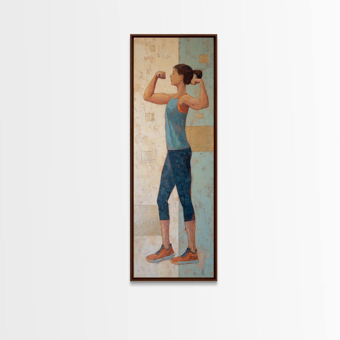 Female Weightlifter with Triumphant Stance Framed Canvas Print, Gym Art, Man Cave Decor, Gym Decor, Fine Art, Strength, GYM-1x3-19