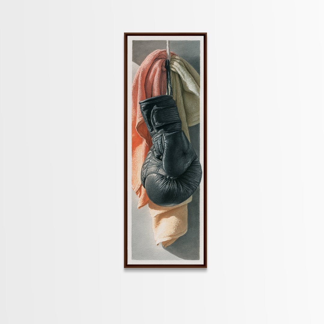 Boxing Glove and Towel Still Life Framed Canvas Print, Gym Art, Modern Home Decor, Gym Decor, Oil Painting, Strength, GYM-1x3-76