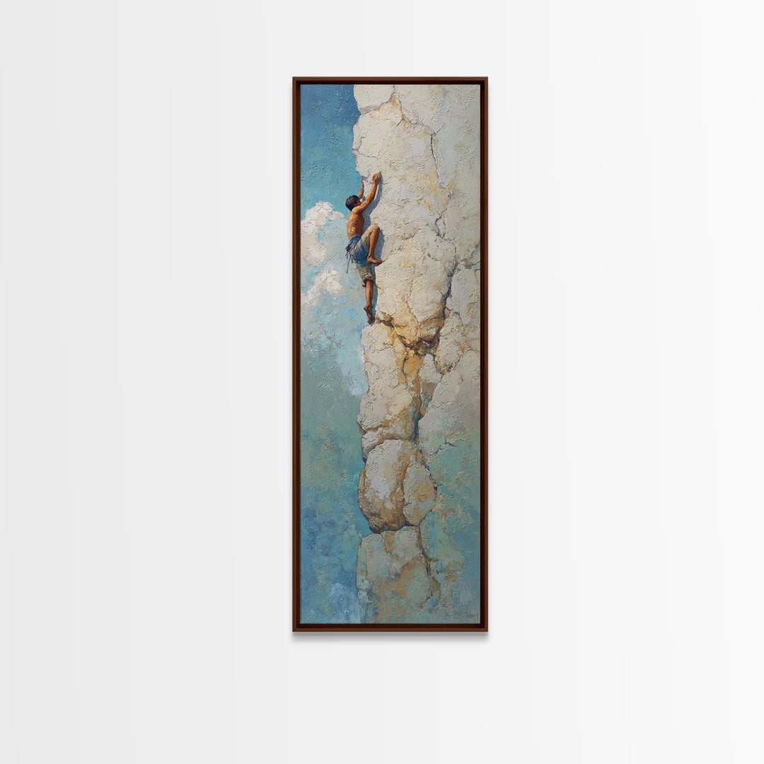 Rock Climber Reaching a Glowing Hold Canvas Print, Gym Art, Art Print, Gym Decor, Fine Art, Strength, Abstract Wall Art, GYM-1x3-94