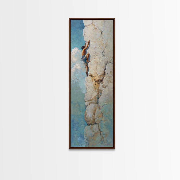 Rock Climber Reaching a Glowing Hold Canvas Print, Gym Art, Art Print, Gym Decor, Fine Art, Strength, Abstract Wall Art, GYM-1x3-94