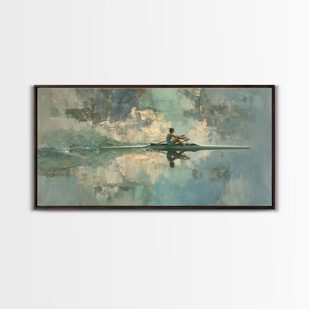 Rowing Athlete with Water Spray and Rhythm Framed Canvas Print, Gym Art, Print, Gym Decor, Fine Art, Strength, Wall Decoration, GYM-2x1-33