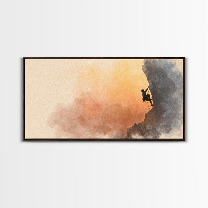 Rock Climber Reaching a Glowing Hold Canvas Print, Gym Art, Print, Gym Decor, Fine Art, Strength, Wall Decoration, Sports Decor, GYM-2x1-54