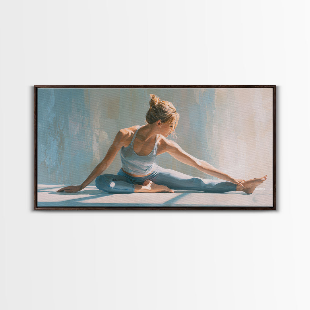 Fitness Woman Stretching Framed Canvas Print, Gym Art, Motivational Poster, Gym Decor, Fine Art, Strength, Motivational Art, GYM-2x1-65