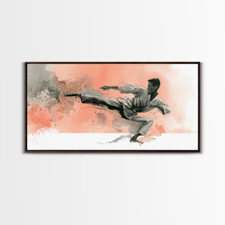 Martial Artist Kick Painted Framed Canvas Print, Gym Art, Printable Wall Art, Gym Decor, Fine Art, Strength, Sports Decor, GYM-2x1-7