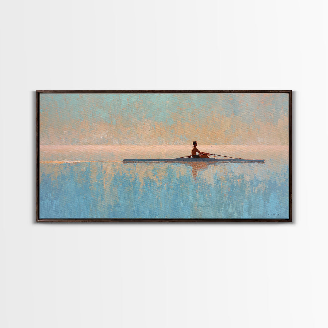 Rowing Athlete with Water Spray and Rhythm Framed Canvas Print, Gym Art, Print, Gym Decor, Fine Art, Strength, Wall Decoration, GYM-2x1-9
