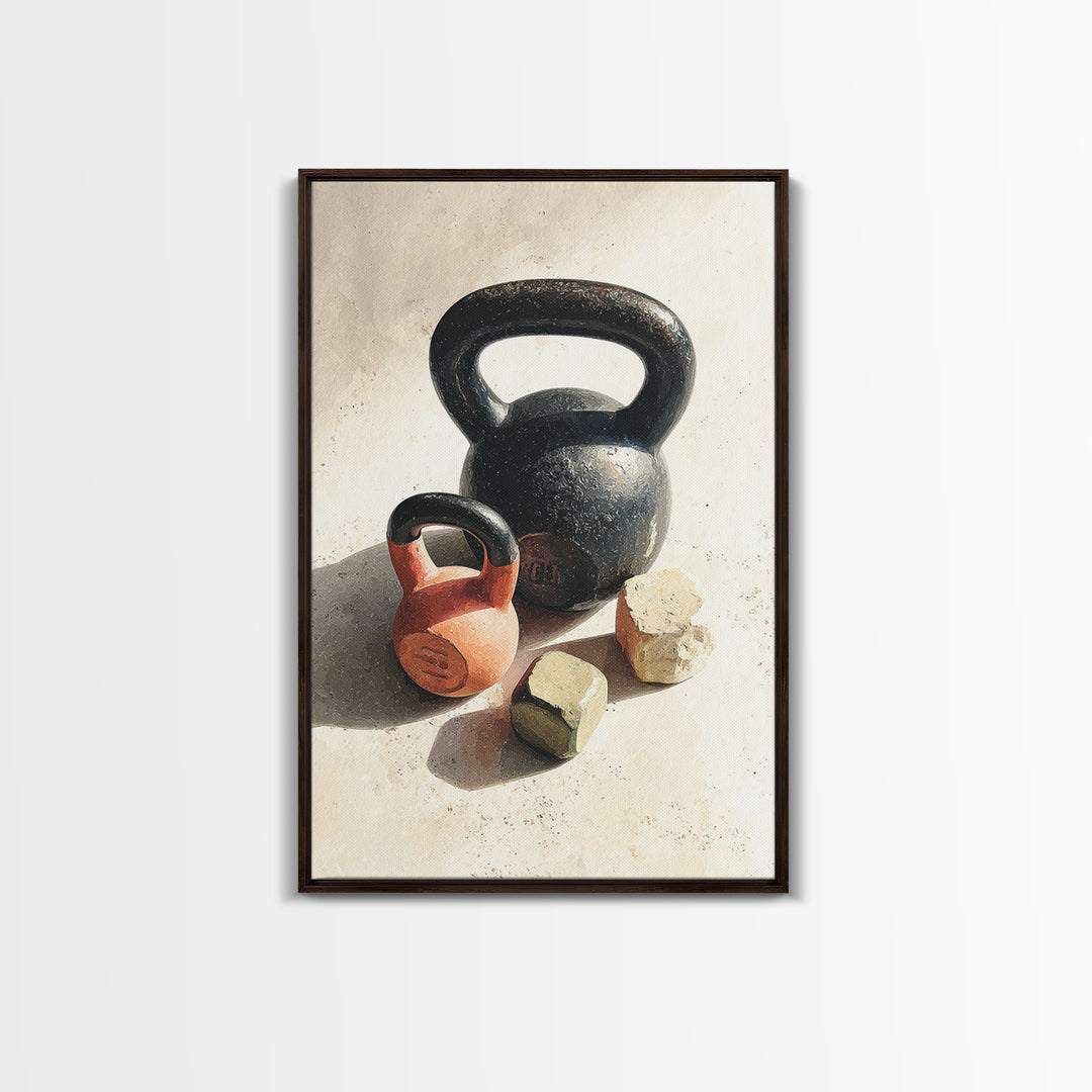 Kettlebell Still Life Framed Canvas Print, Gym Art, Motivational Poster, Gym Decor, Abstract Art, Strength, Motivational Art, GYM-2x3-17