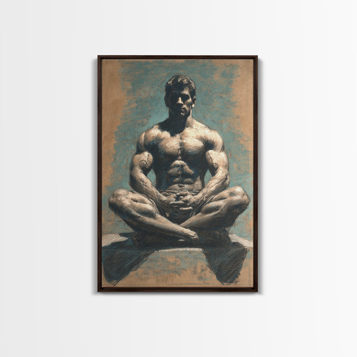 Bodybuilder Pose Rendered Framed Canvas Print, Gym Art, Bar Art, Gym Decor, Fine Art, Strength, Gym Sign, Motivational Art, GYM-2x3-60