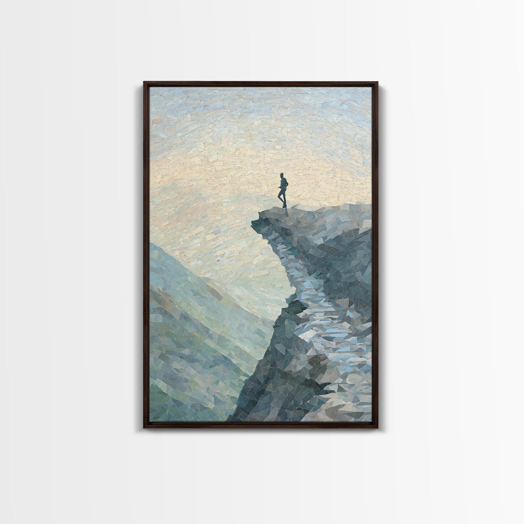 Runner on Mountain Ridge at Sunrise Framed Canvas Print, Gym Art, Sports Decor, Gym Decor, Oil Painting, Strength, GYM-2x3-68