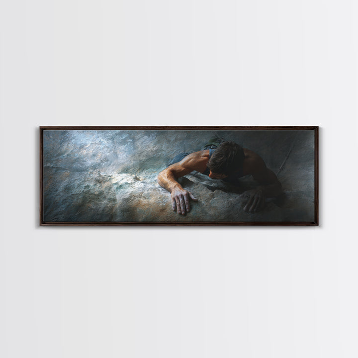 Rock Climber Reaching a Glowing Hold Framed Canvas Print, Gym Art, Bar Art, Gym Decor, Strength, Gym Sign, Motivational Art, GYM-3x1-2