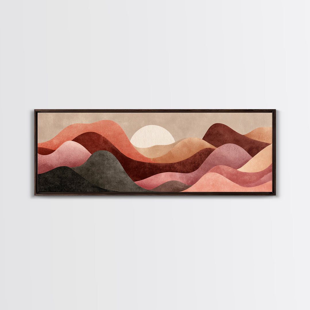 Minimal Heartbeat and Mountain Endurance Symbol Framed Canvas Print, Gym Art, Sports Decor, Gym Decor, Oil Painting, Strength, GYM-3x1-82